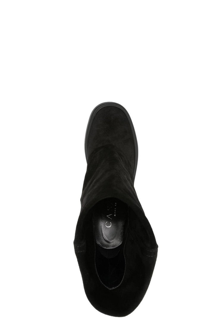 Casadei Black Wide Fold-Over Leather Boots