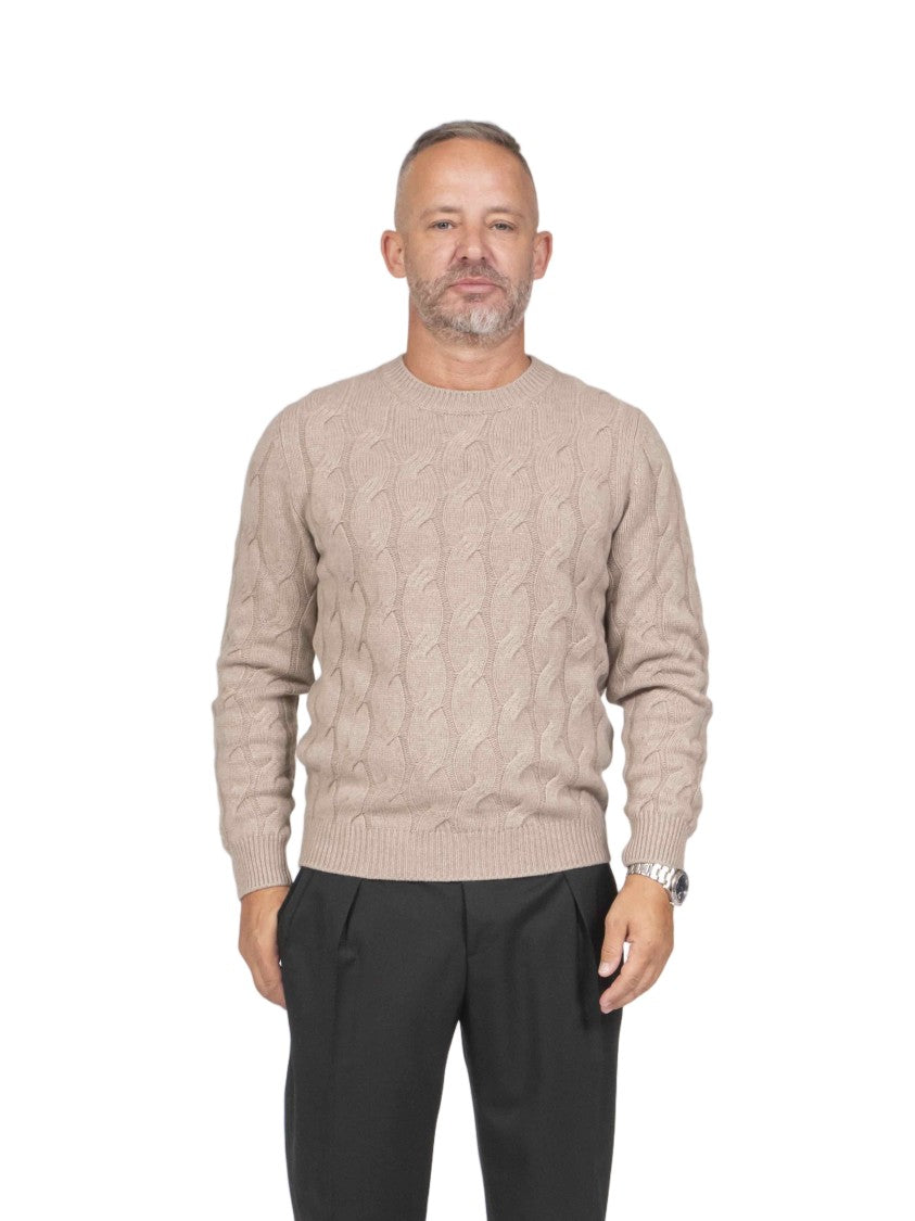 Mauro Ottaviani Treccia Cable Knit Crew Neck Wool Sweater