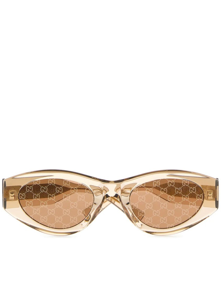 Gucci Amber Cat-Eye Translucent Amber Logo Sunglasses