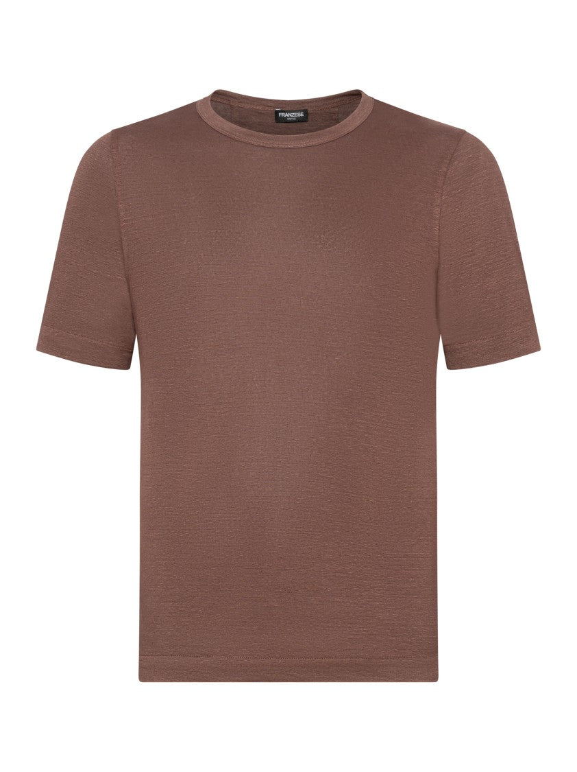 Franzese Collection Handmade Brown Crewneck T-Shirt In Irish Linen