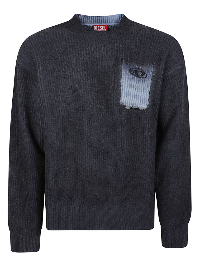 Diesel K-Pickler Ribbed Knit Patch Wool-Blend Sweater