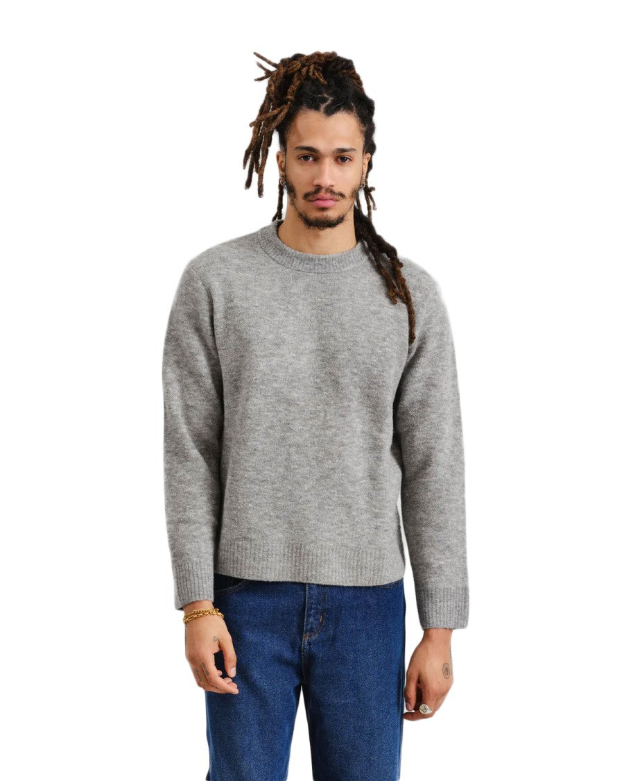 Wax London Soft Grey Marl Midweight Knit Crewneck Sweater