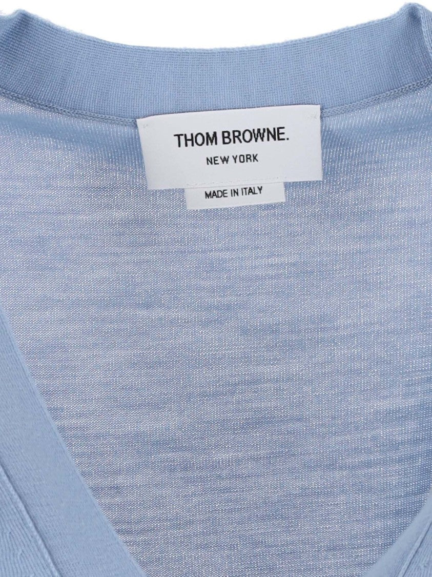 Thom Browne Blue 4-Bar V-Neck Virgin Wool Cardigan