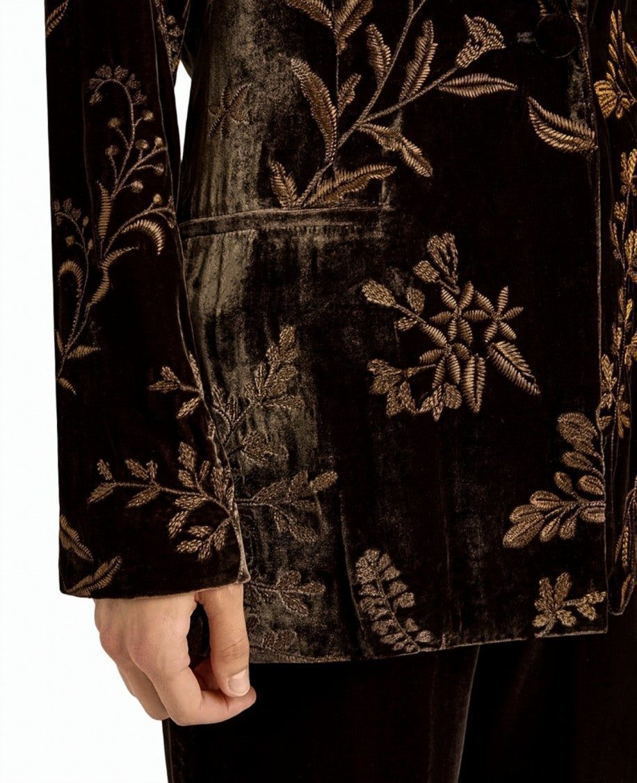 Momonì Dahlia Embroidered Lurex Viscose-Silk Velvet Tuxedo Blazer