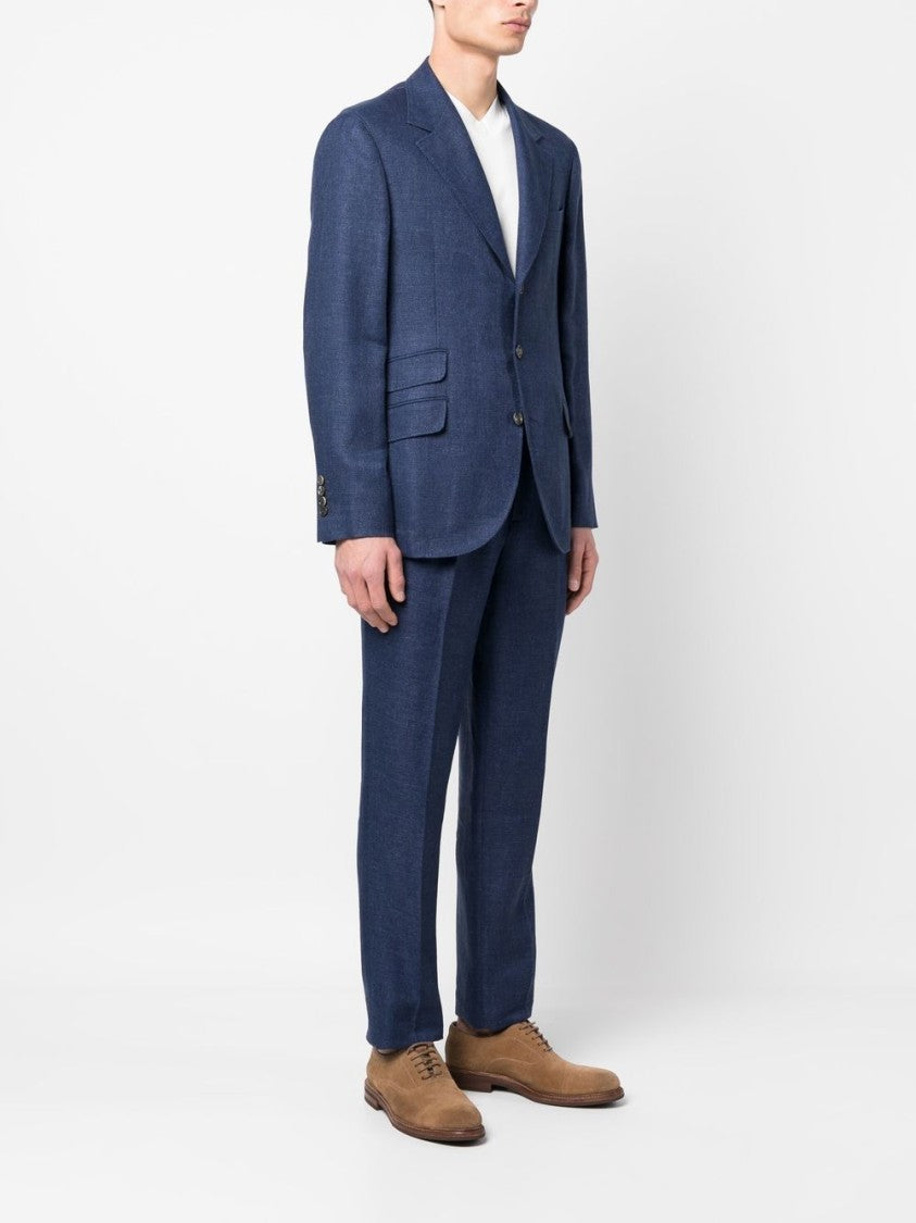 Brunello Cucinelli Navy Blue Cotton Tailored Suit
