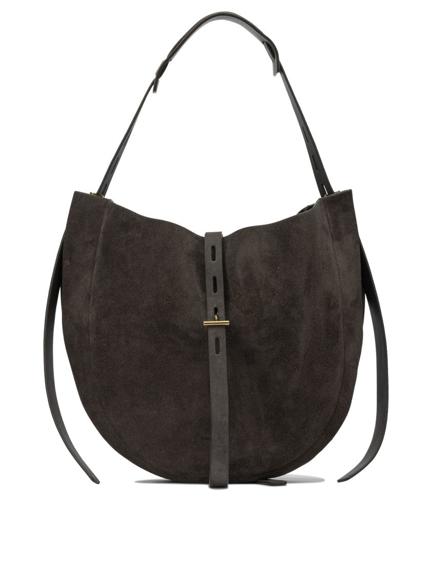 Minobossi Crescent-Shaped Calfskin Shoulder Bag With Gold-Tone Detailing