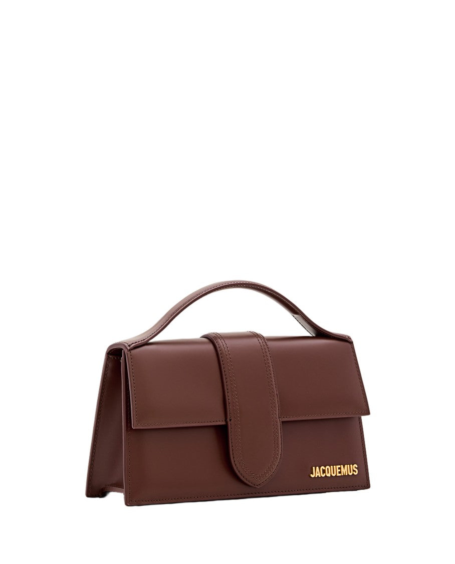 Jacquemus Structured Brown Leather Shoulder Bag With Engraved Clasp