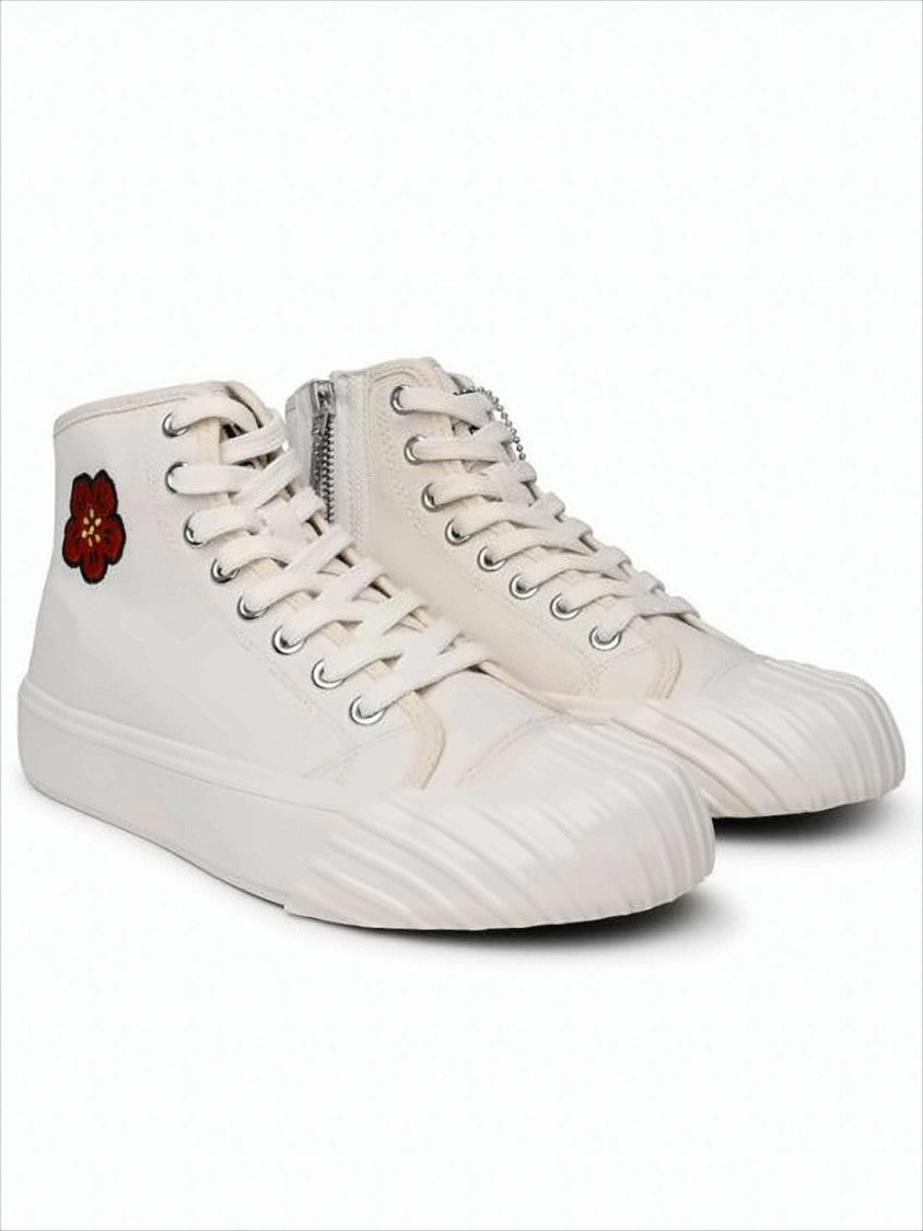 Kenzo High-Top Sneakers With Floral Embroidery And Textured Rubber Toe Cap