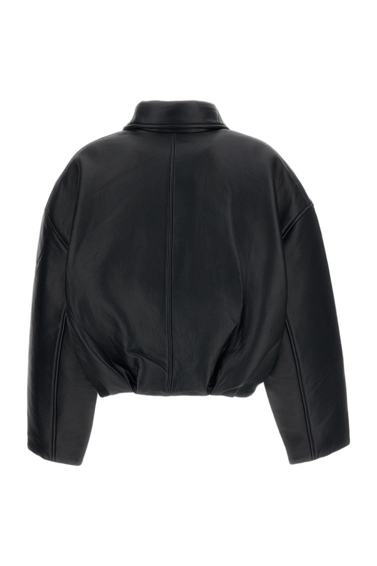 Rotate Black Boxy Cropped Zip Leather Jacket