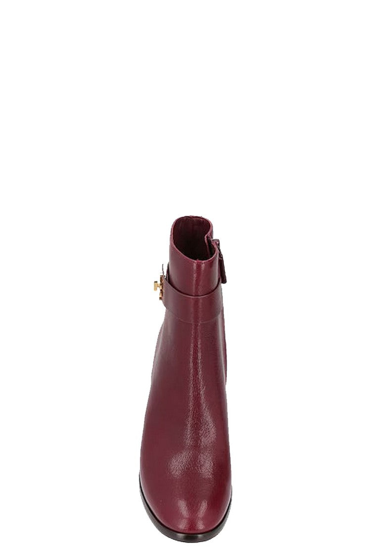 Tory Burch Burgundy Leather Buckle-Strap Ankle Bootie