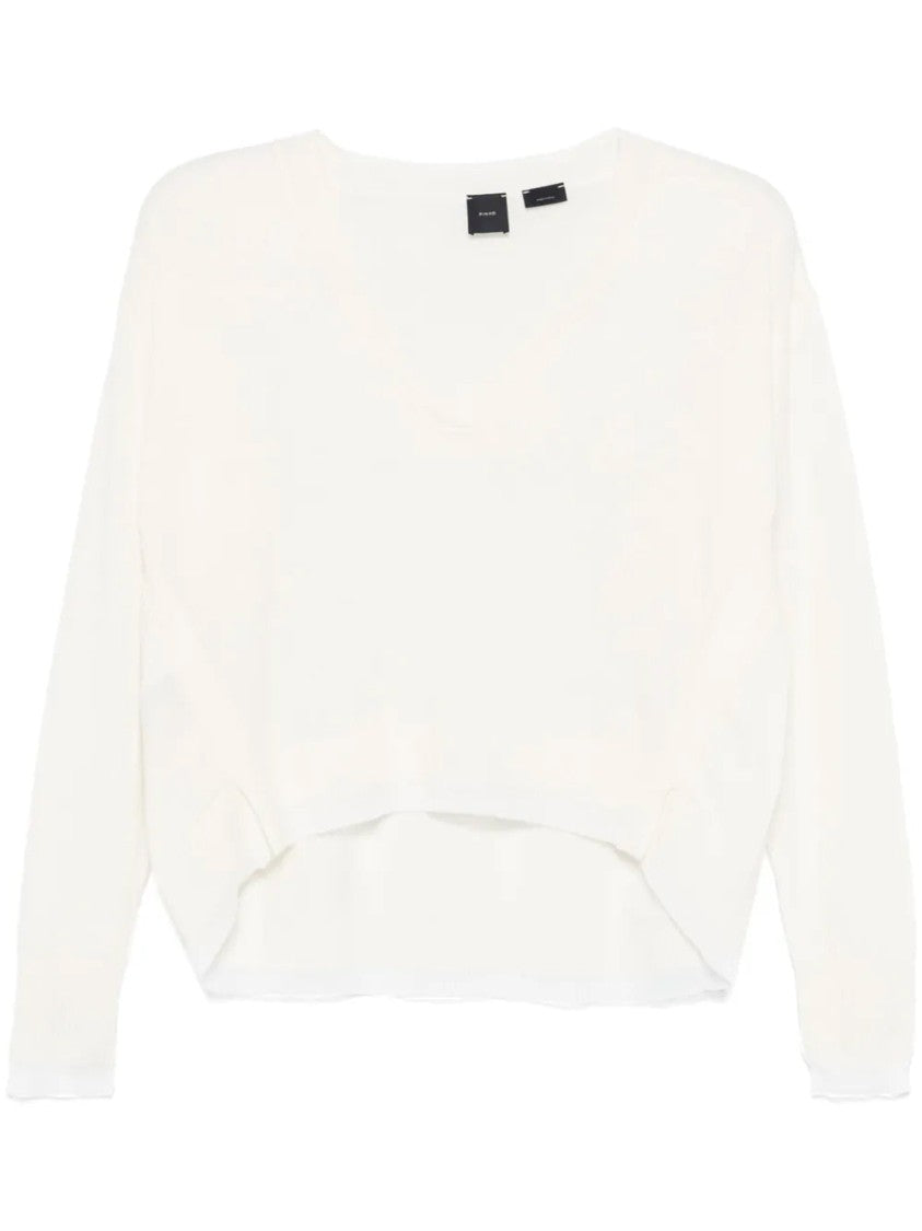 Pinko Cropped White Wool And Cashmere Sweater