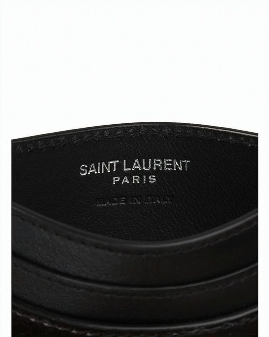 Saint Laurent Textured Black Leather Card Wallet