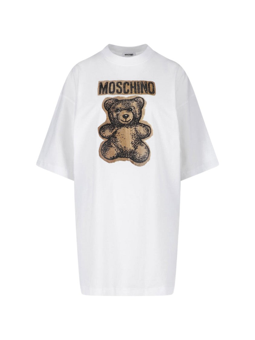 Moschino White Teddy Bear Logo Cotton Dress