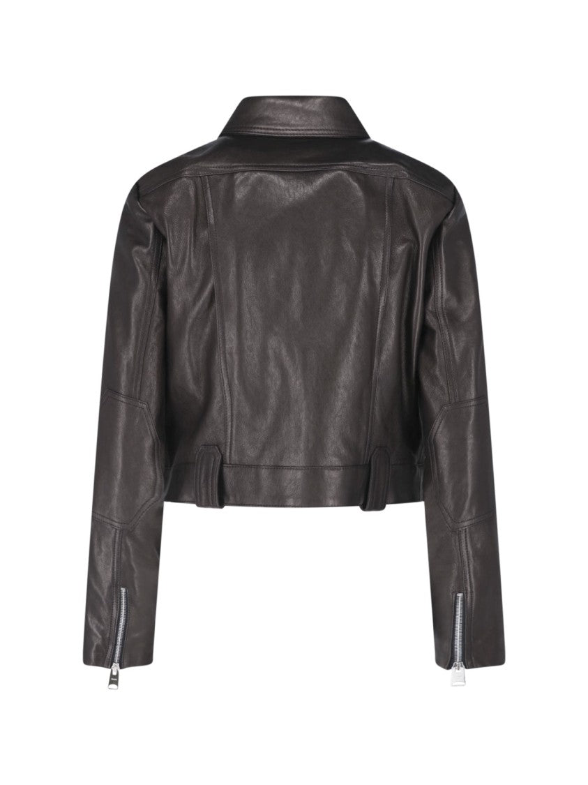 Khaite Cropped Lamb Nappa Leather Jacket With Pointed Collar