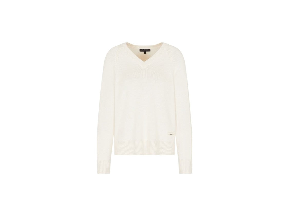 Armani Exchange V-Neck White Sweater With Ribbed Detailing
