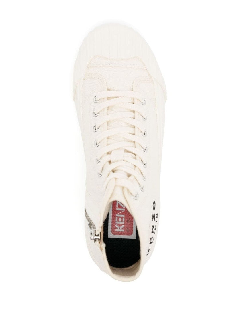 Kenzo Beige High Top Embroidered Cotton Canvas Sneakers