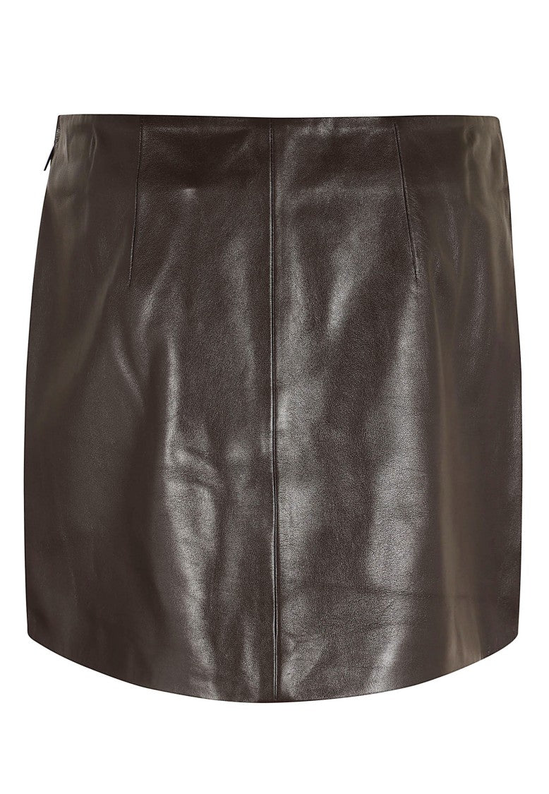 Arma Brown Leather Mini Skirt With Central Seam And Discreet Zipper