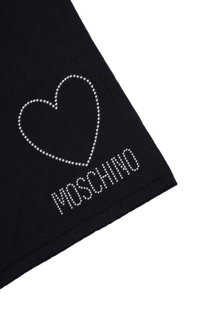 Moschino Timeless Black Scarf With Heart Embroidery
