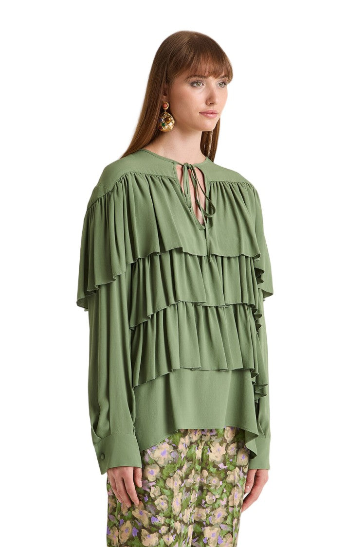 Maliparmi Crêpe De Chine Ruffle Tie-Closure Blouse