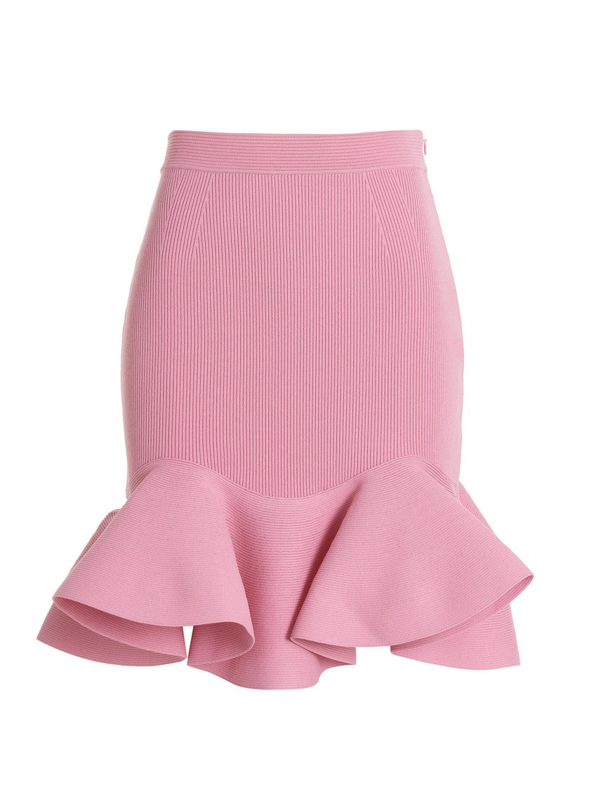 Mcqueen Fitted Ribbed Skirt With Flared Ruffle Hem