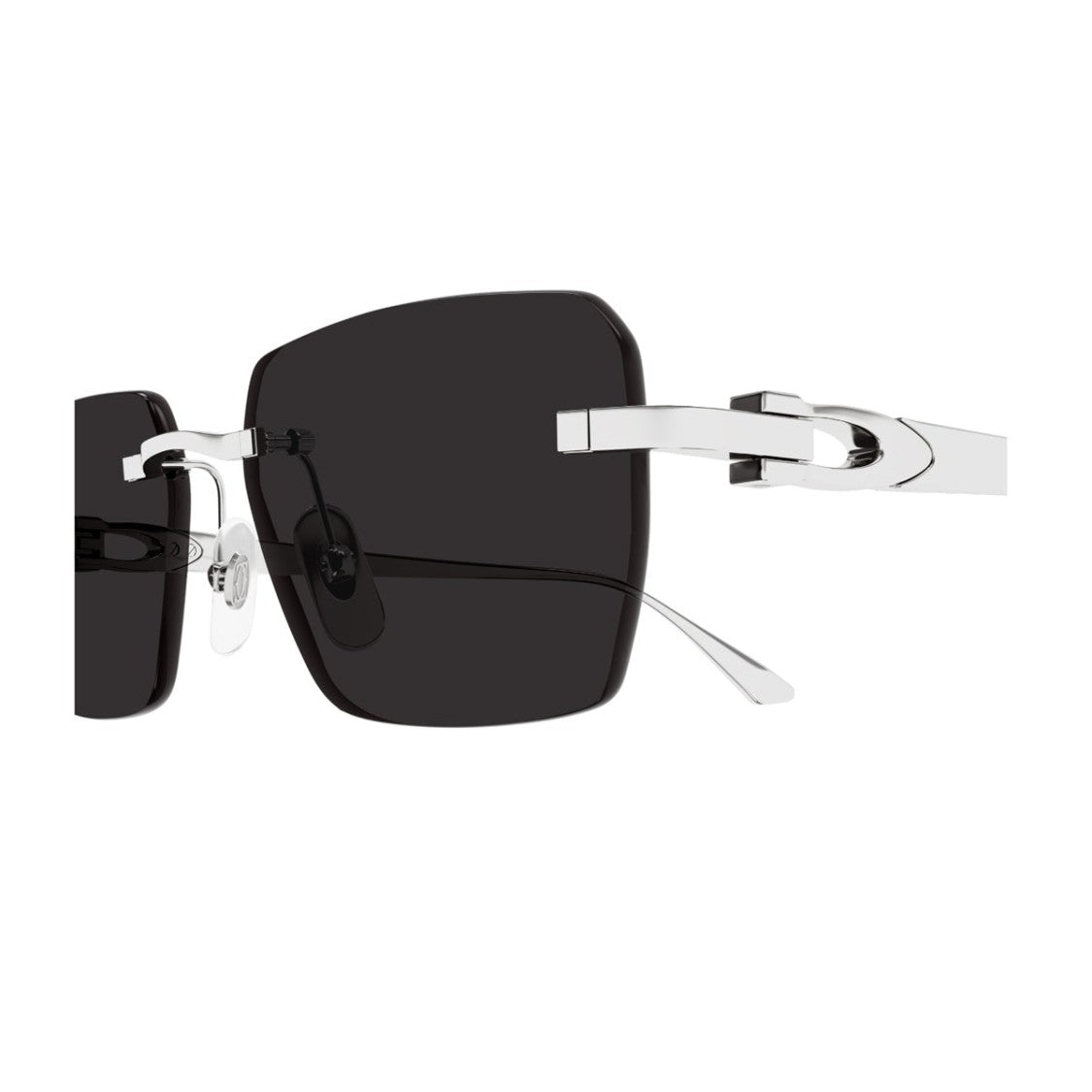 Cartier Minimalist Silver Grey Titanium Sunglasses With Dark Lenses