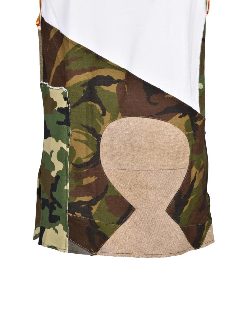 Dolce & Gabbana White/Green Patchwork V-Neck Cotton-Blend Tank Top