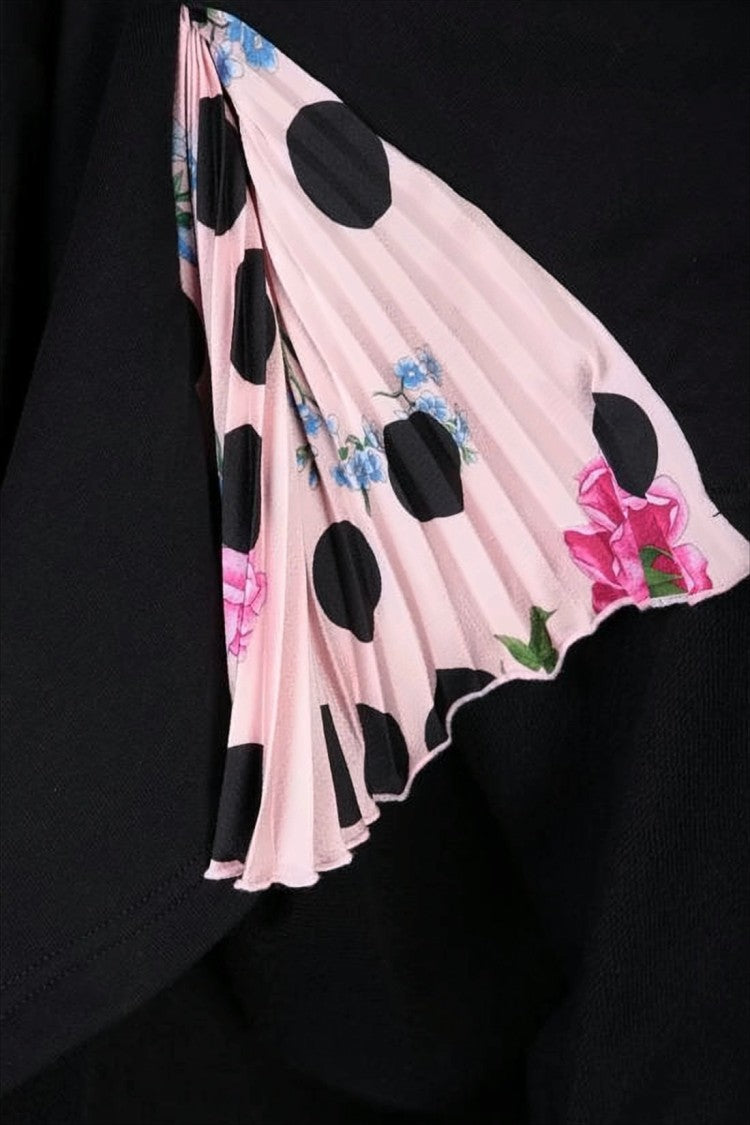 Msgm Long-Sleeve Black Top With Pleated Side Fabric