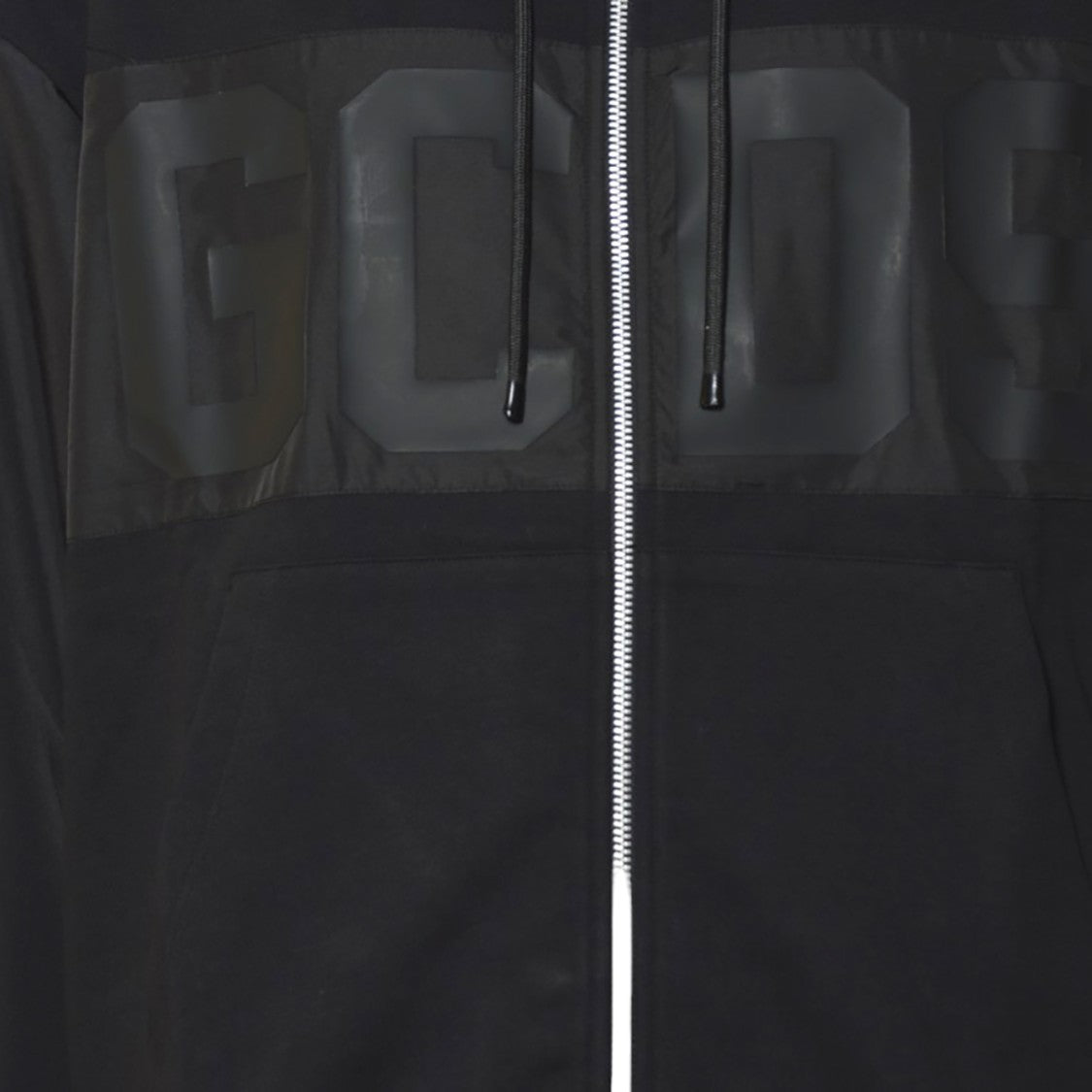 Gcds Black Nylon Band Logo Zip-Up Hoodie