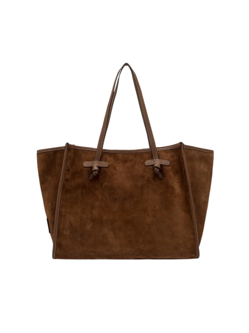 Gianni Chiarini Cognac Suede Detachable Pouch Leather Tote Bag