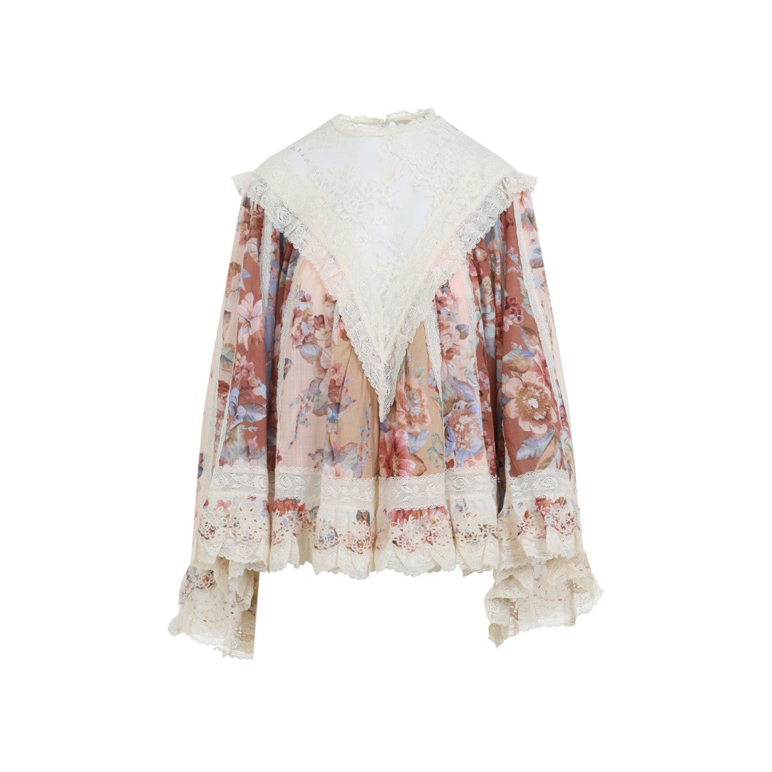 Zimmermann Multicolor Floral Print Blouse With Lace Yoke