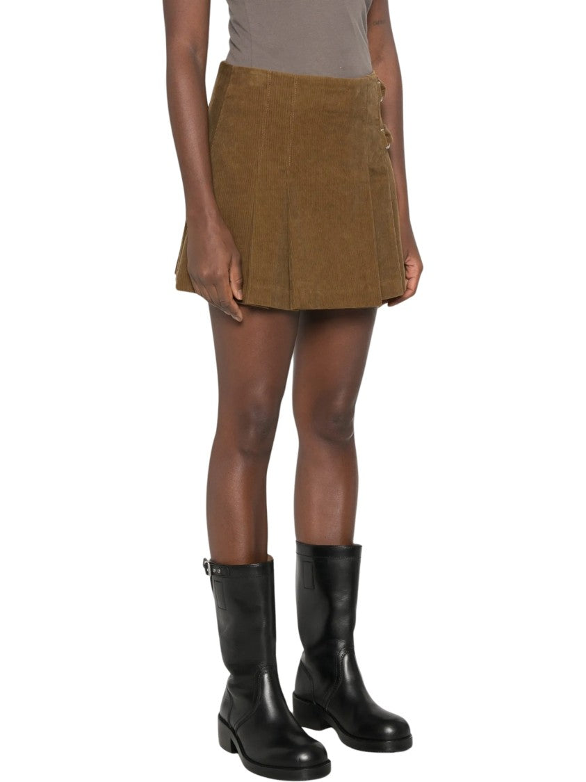 Golden Goose Pleated Corduroy Buckle A-Line Mini Skirt