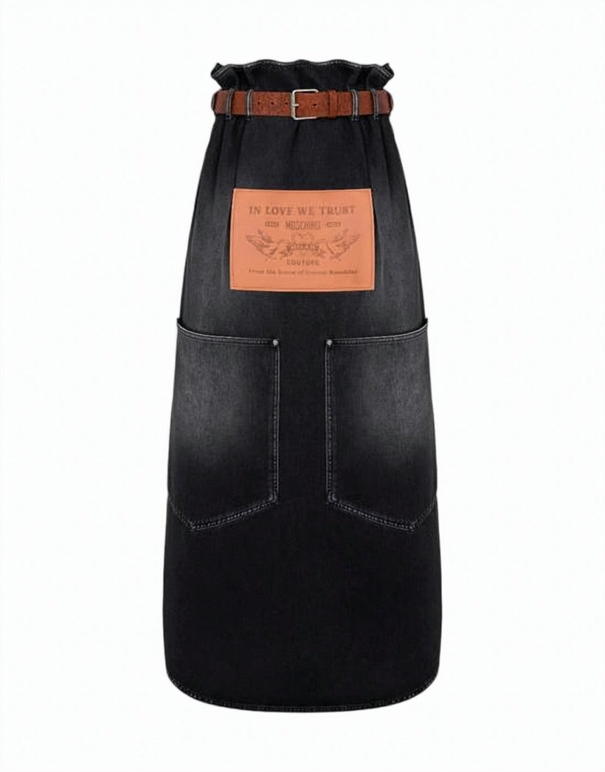Moschino Faded Black Denim Midi Skirt