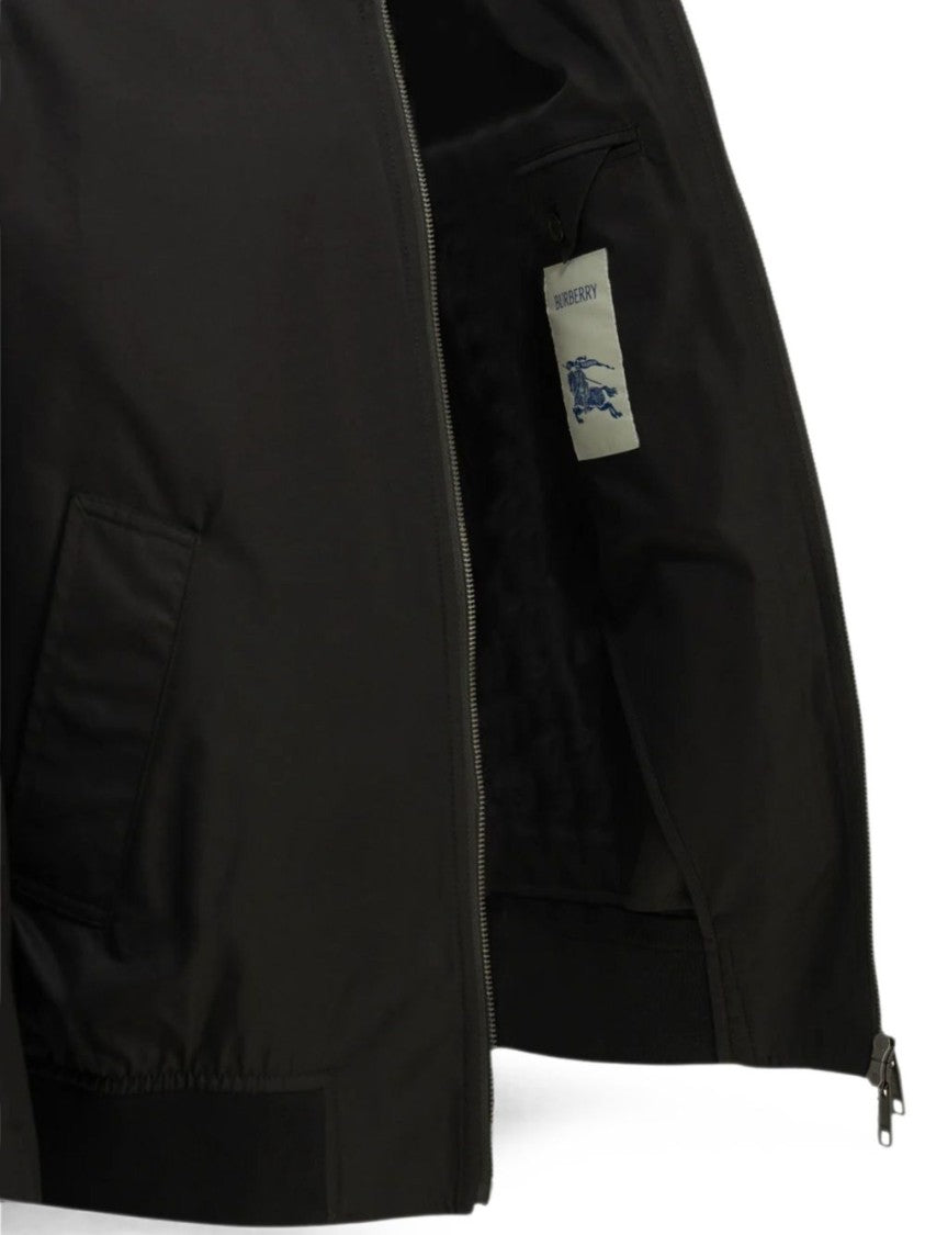 Burberry Black Minimalist Zip-Up Checkered Collar Jacket