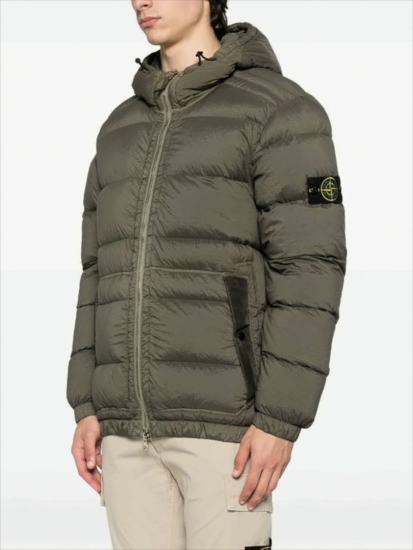 Stone Island Quilted Down Jacket With Adjustable Hood And Signature Patch