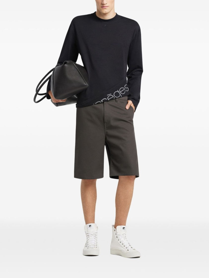 Courrèges Long Sleeve Cropped Silk Logo Top