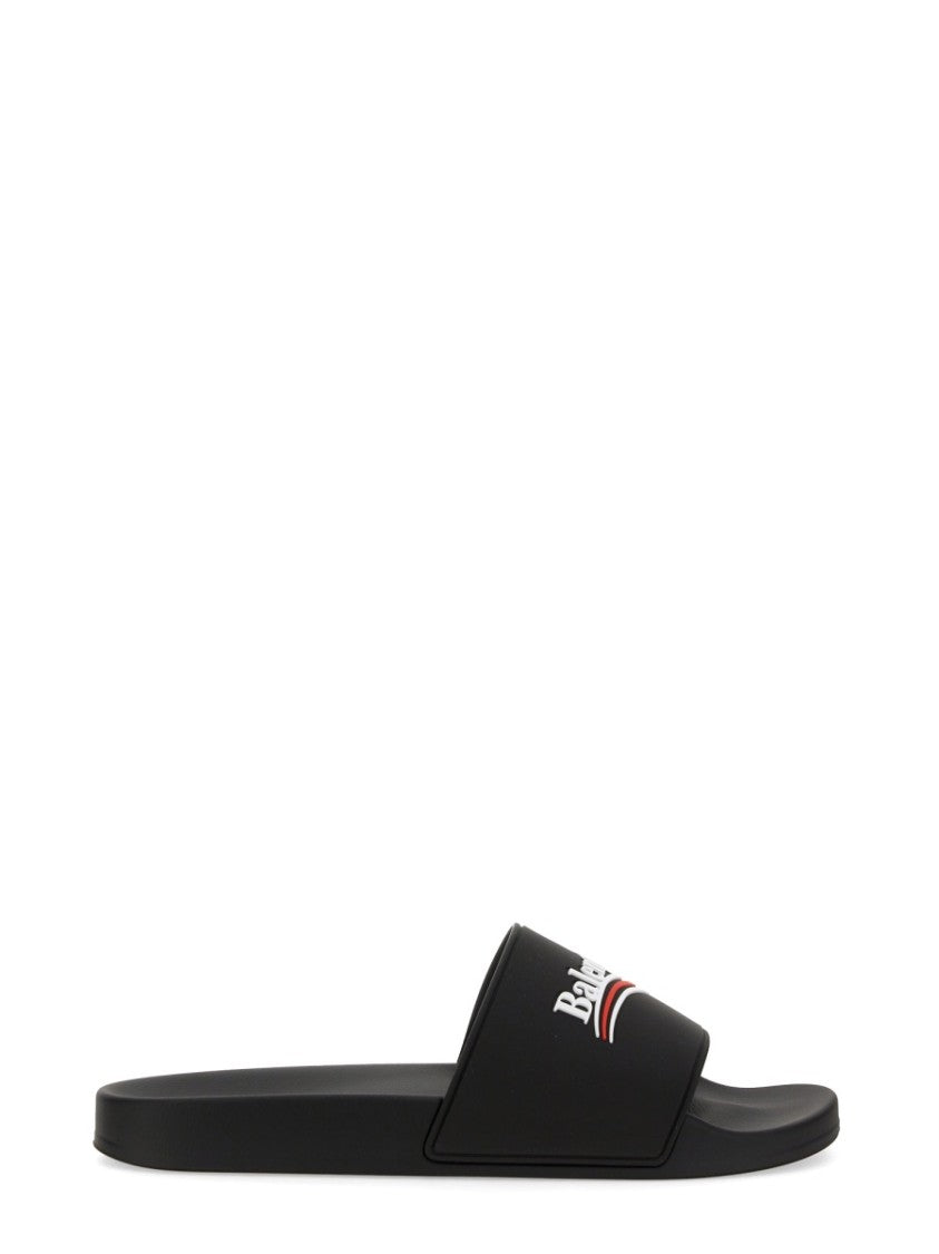 Balenciaga Contoured Logo Print Black Tpu Slide Sandals