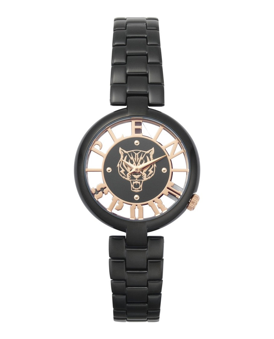 Plein Sport Tiger Motif Black Ip Bracelet Watch With Rose Gold Accents