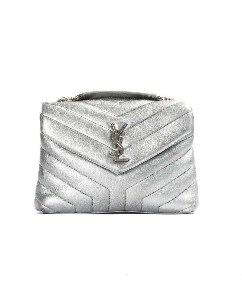 Saint Laurent Lou Lou Small Quilted In Silver