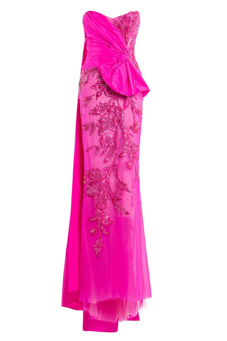 Saiid Kobeisy Tulle Strapless, Beaded Dress With A Taffeta Draping And Tail