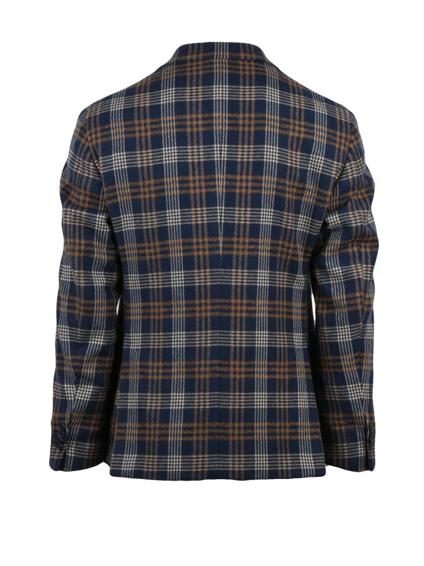 Luigi Bianchi Rounded Plaid Jacket In Navy And Brown Tones