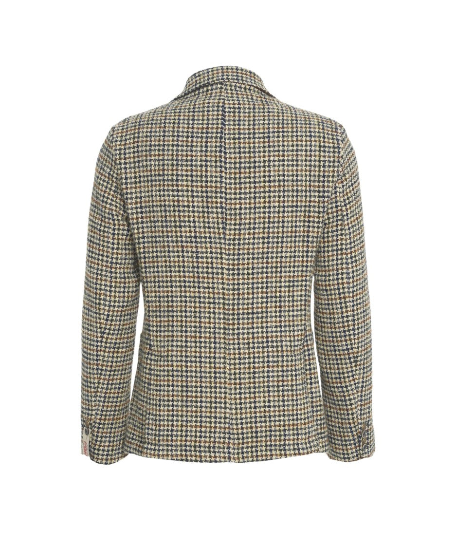 Bob Classic Beige Pied De Poule Blazer With Tailored Fit And Patterned Lining