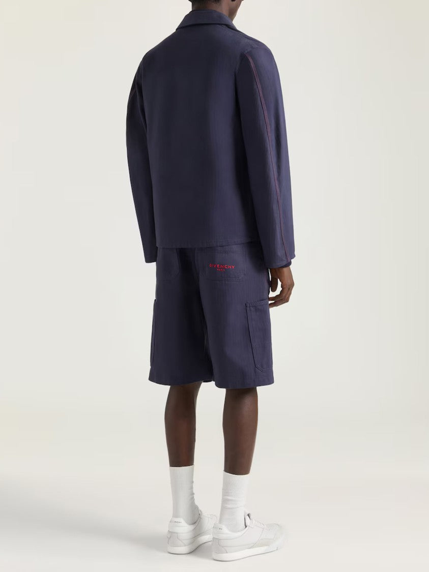 Givenchy Patch Pockets Boxy Navy Blue Cotton Jacket