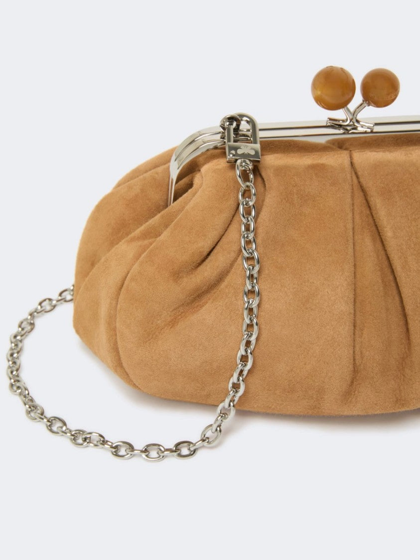 Max Mara Exclusive Brown Leather Clutch With Silver Hardware