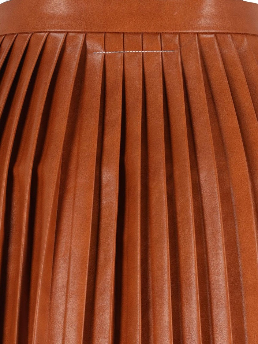 Mm6 By Maison Margiela Pleated Midi Skirt – Brown