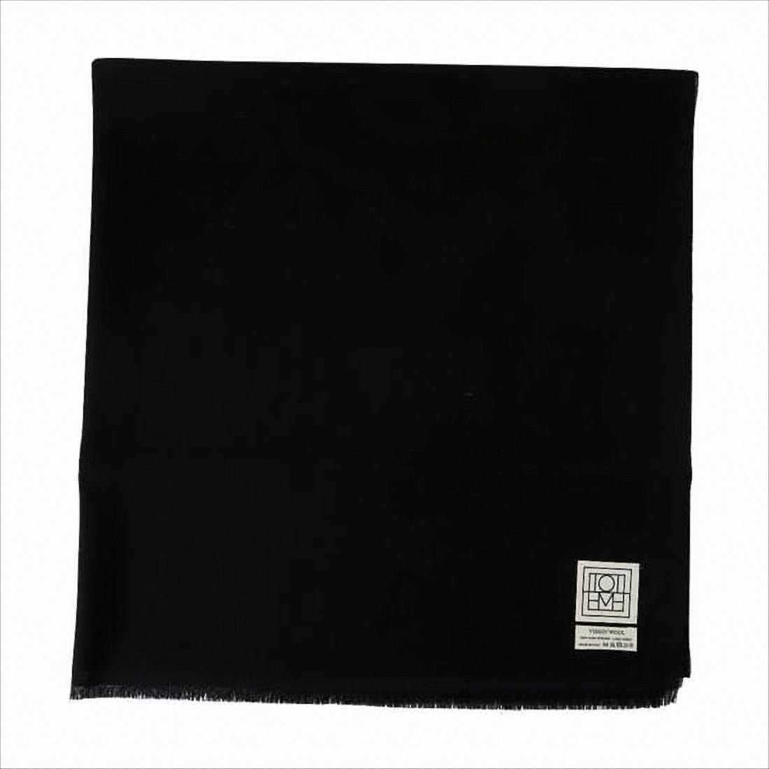 Totême Solid Black Wool Scarf With Minimalist Label