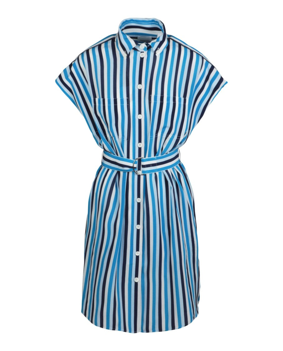 Burberry Striped Silk Shirt Dress With Removable Belt And Utility Pockets