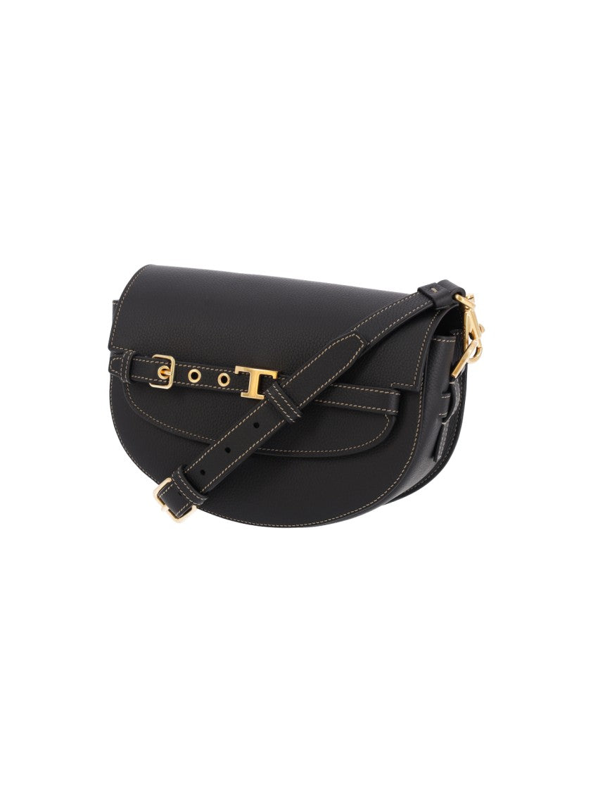 Tod's Black T Signature Calfskin Shoulder Bag