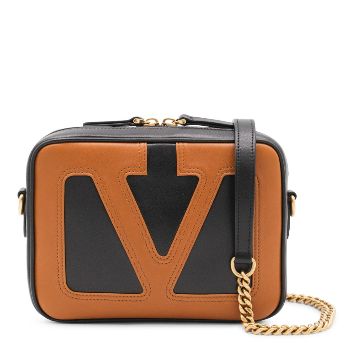 Valentino Garavani Black And Brown Leather Crossbody Bag