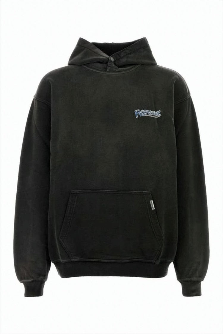 Represent Black Relaxed-Fit Hoodie With Graphic Design