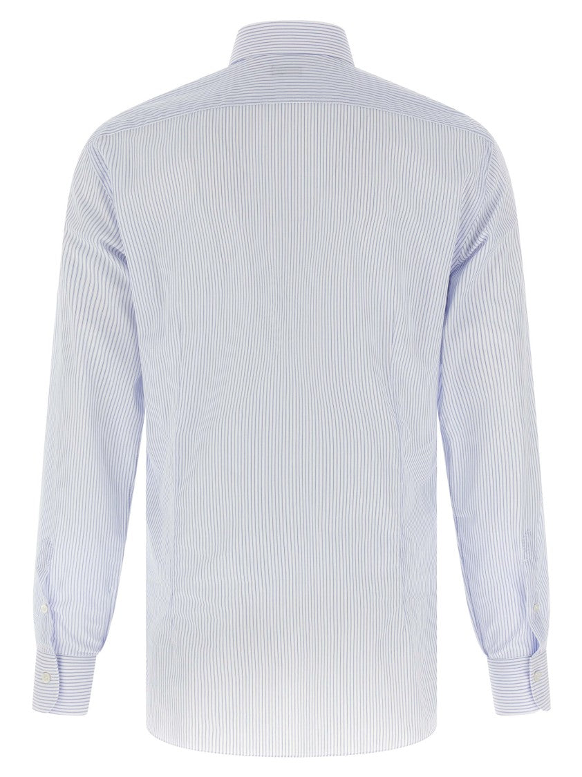 Barba Vertical Stripe Cotton Poplin Shirt With Structured Collar